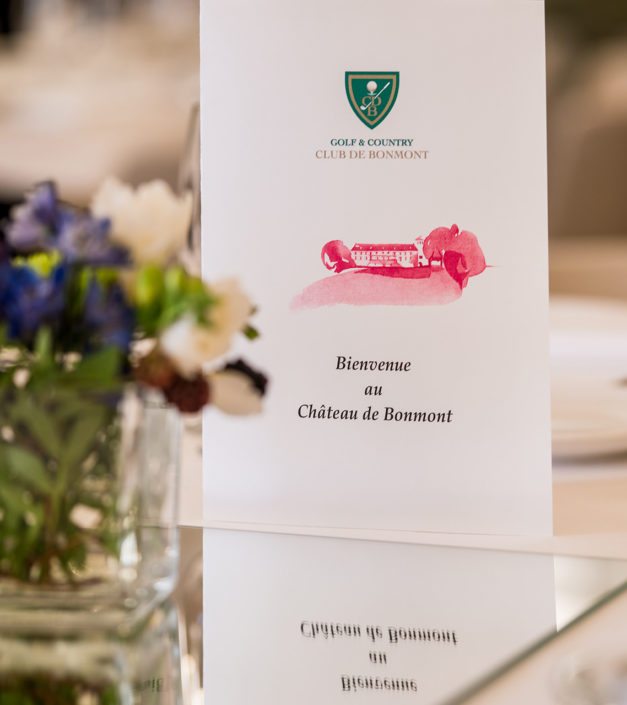 détail table banquet château de Bonmont menu